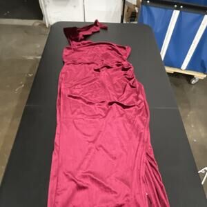 Women's Red Sleeveless Long Evening Dress Velvet One Shoulder Gown Size XL